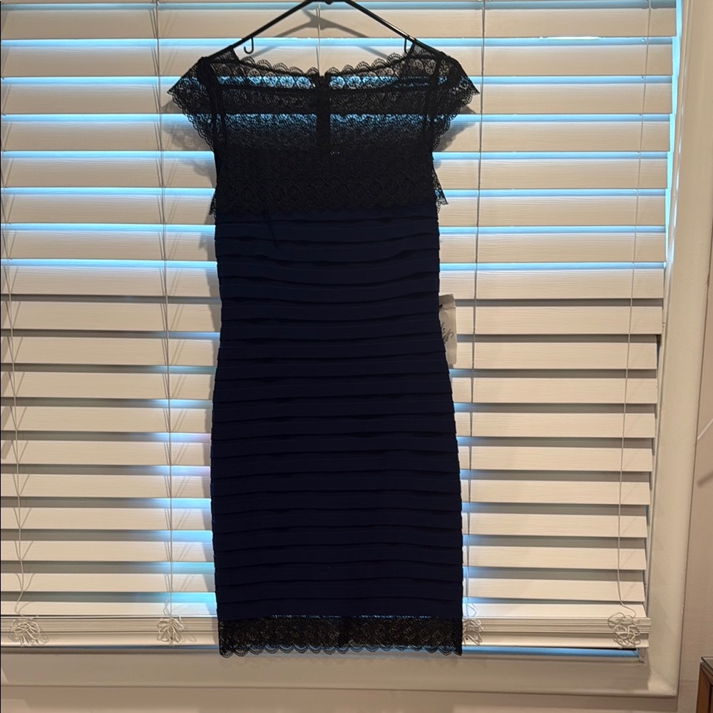 Adrianna Papell Navy Cap Sleeve Sheath Mini Dress